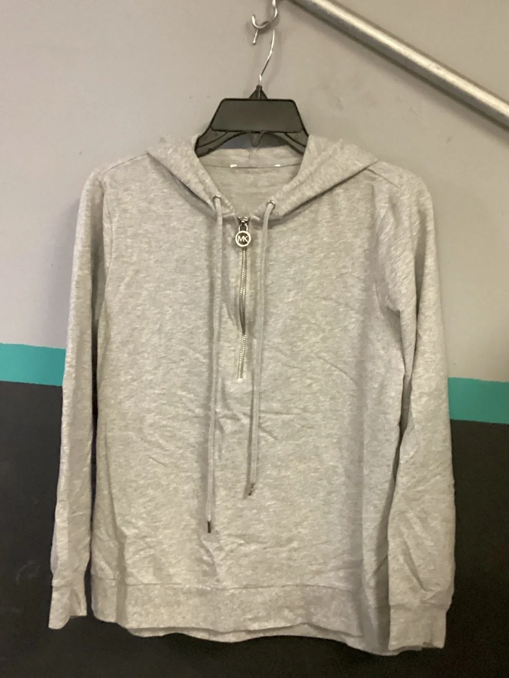 Michael Kors Light Gray Half-Zip Hooded Knit Sweatshirt